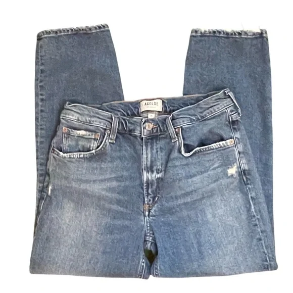 Agolde Kye Mid Rise Straight Ankle Crop Medium Blue Denim Jeans Women's Size 29
